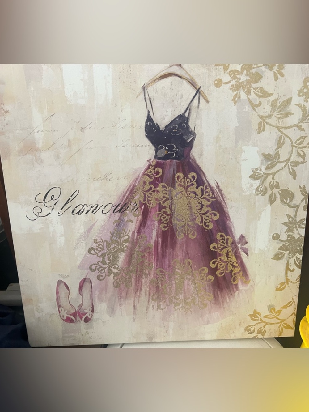 Glamorous Purple & Black Dress Wall Art Wrapped Canvas